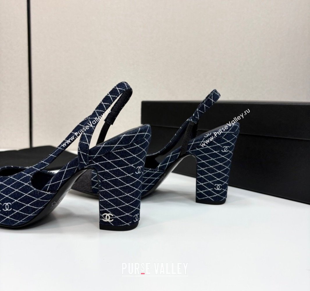 Chanel Quilted Denim Classic Slingback Pumps 10cm Dark Blue 2025 G45509 (MD-250416069)