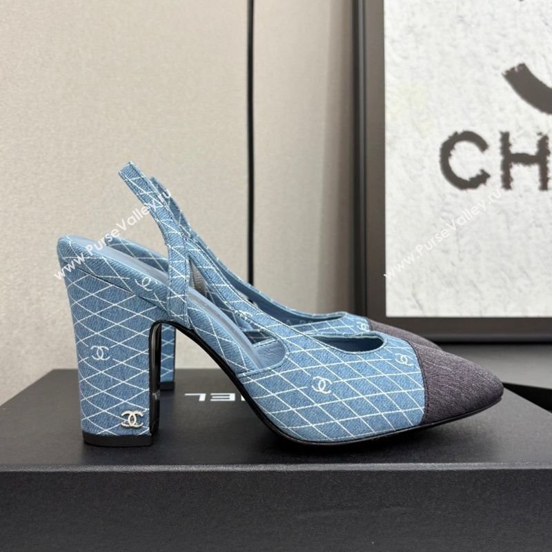 Chanel Quilted Denim Classic Slingback Pumps 10cm Light Blue 2025 G45509 (MD-250416070)