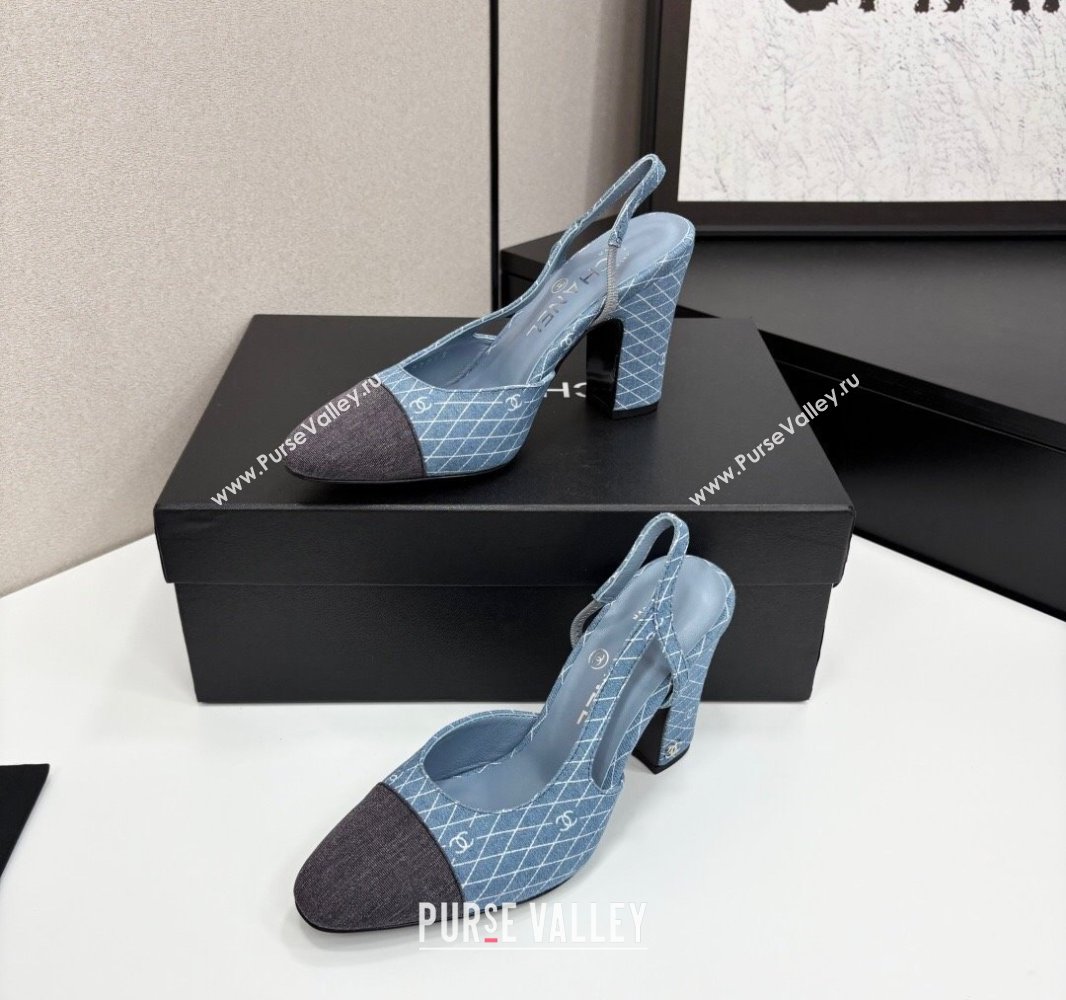 Chanel Quilted Denim Classic Slingback Pumps 10cm Light Blue 2025 G45509 (MD-250416070)