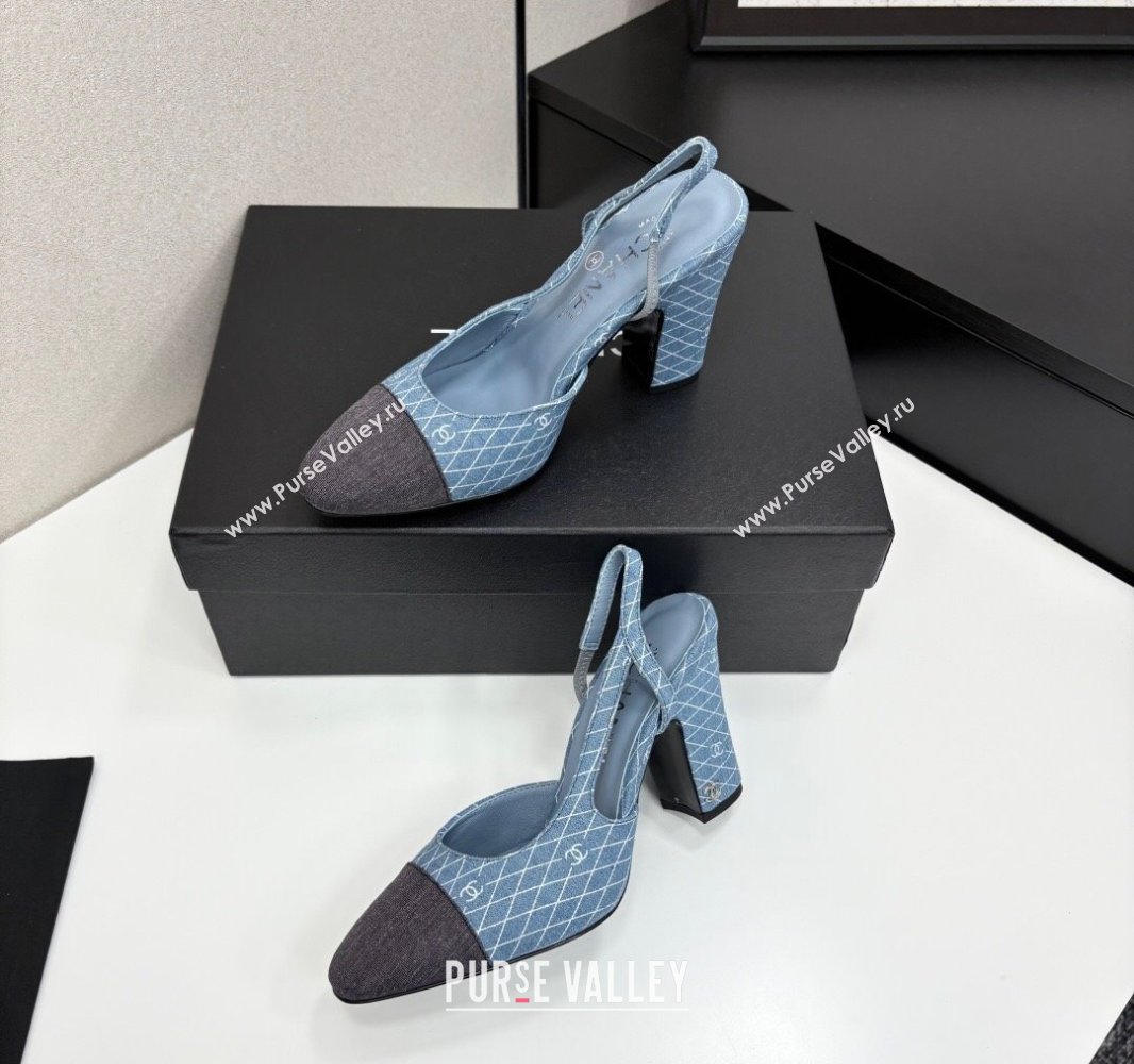 Chanel Quilted Denim Classic Slingback Pumps 10cm Light Blue 2025 G45509 (MD-250416070)