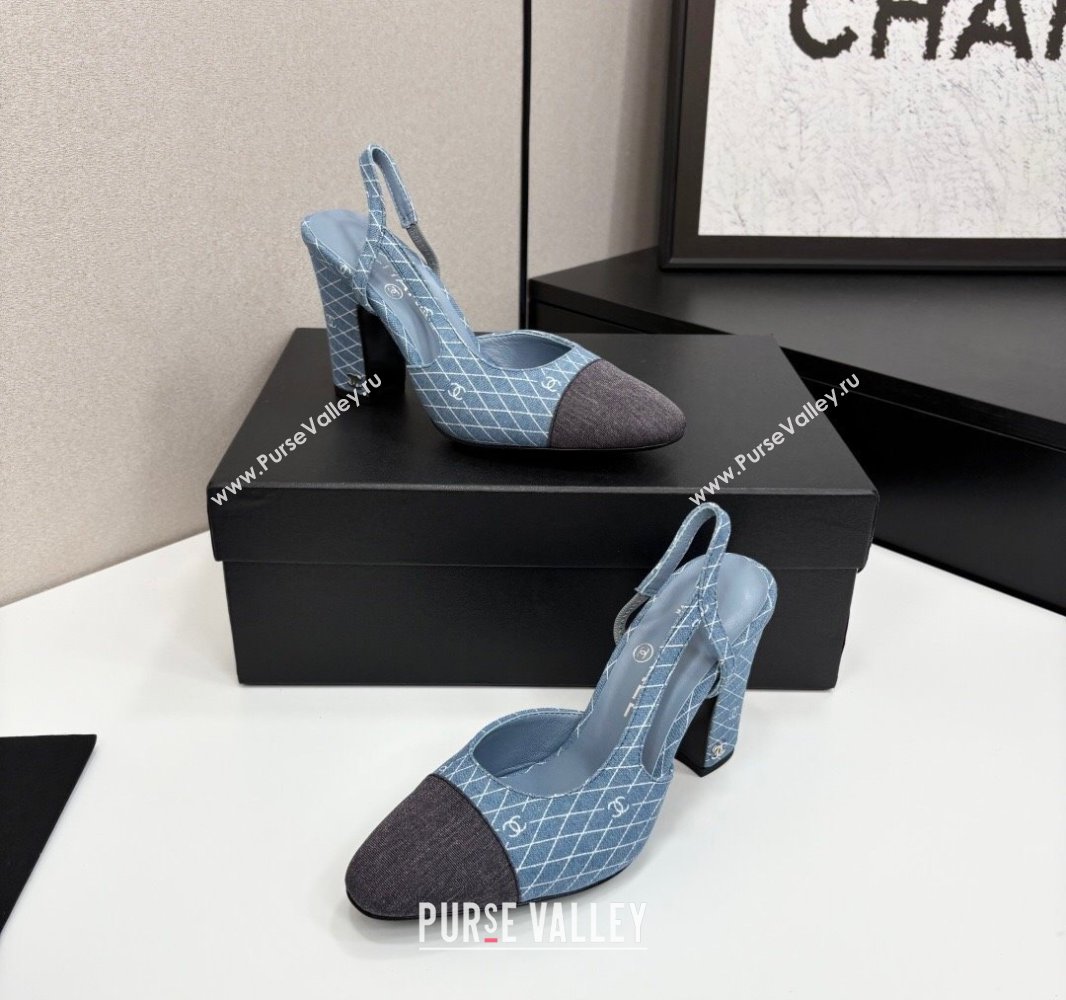 Chanel Quilted Denim Classic Slingback Pumps 10cm Light Blue 2025 G45509 (MD-250416070)