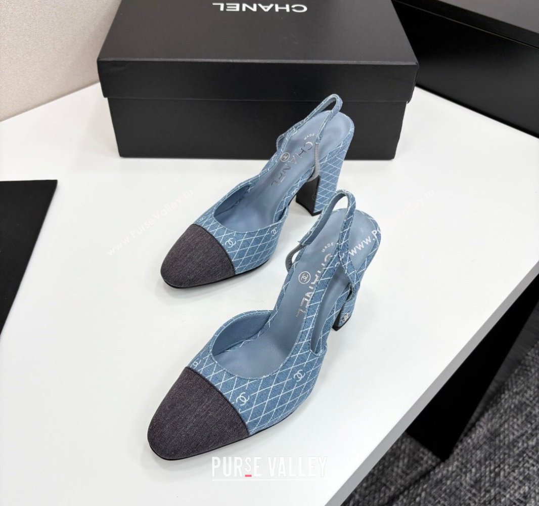 Chanel Quilted Denim Classic Slingback Pumps 10cm Light Blue 2025 G45509 (MD-250416070)