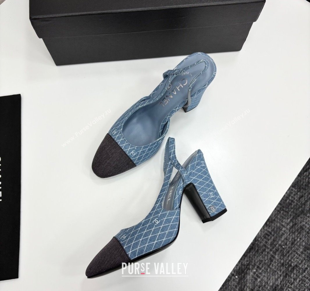 Chanel Quilted Denim Classic Slingback Pumps 10cm Light Blue 2025 G45509 (MD-250416070)