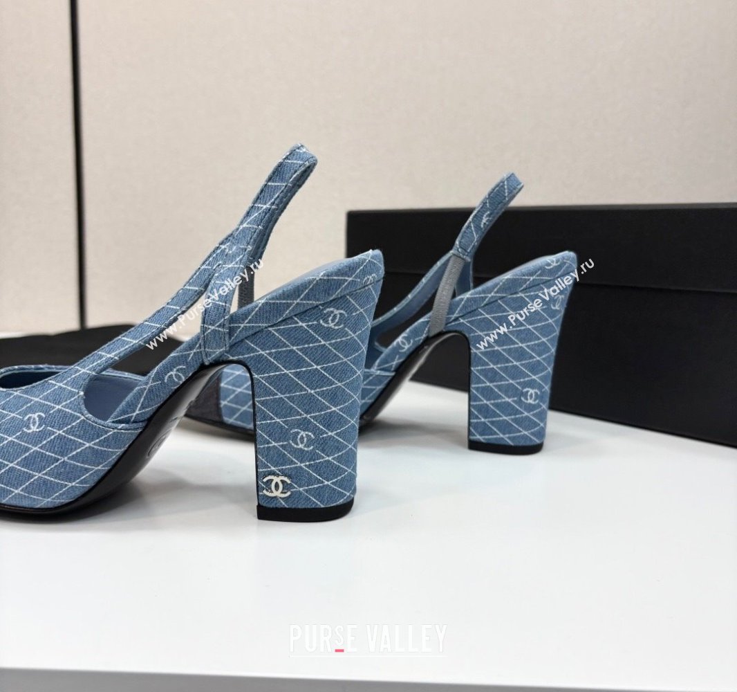 Chanel Quilted Denim Classic Slingback Pumps 10cm Light Blue 2025 G45509 (MD-250416070)