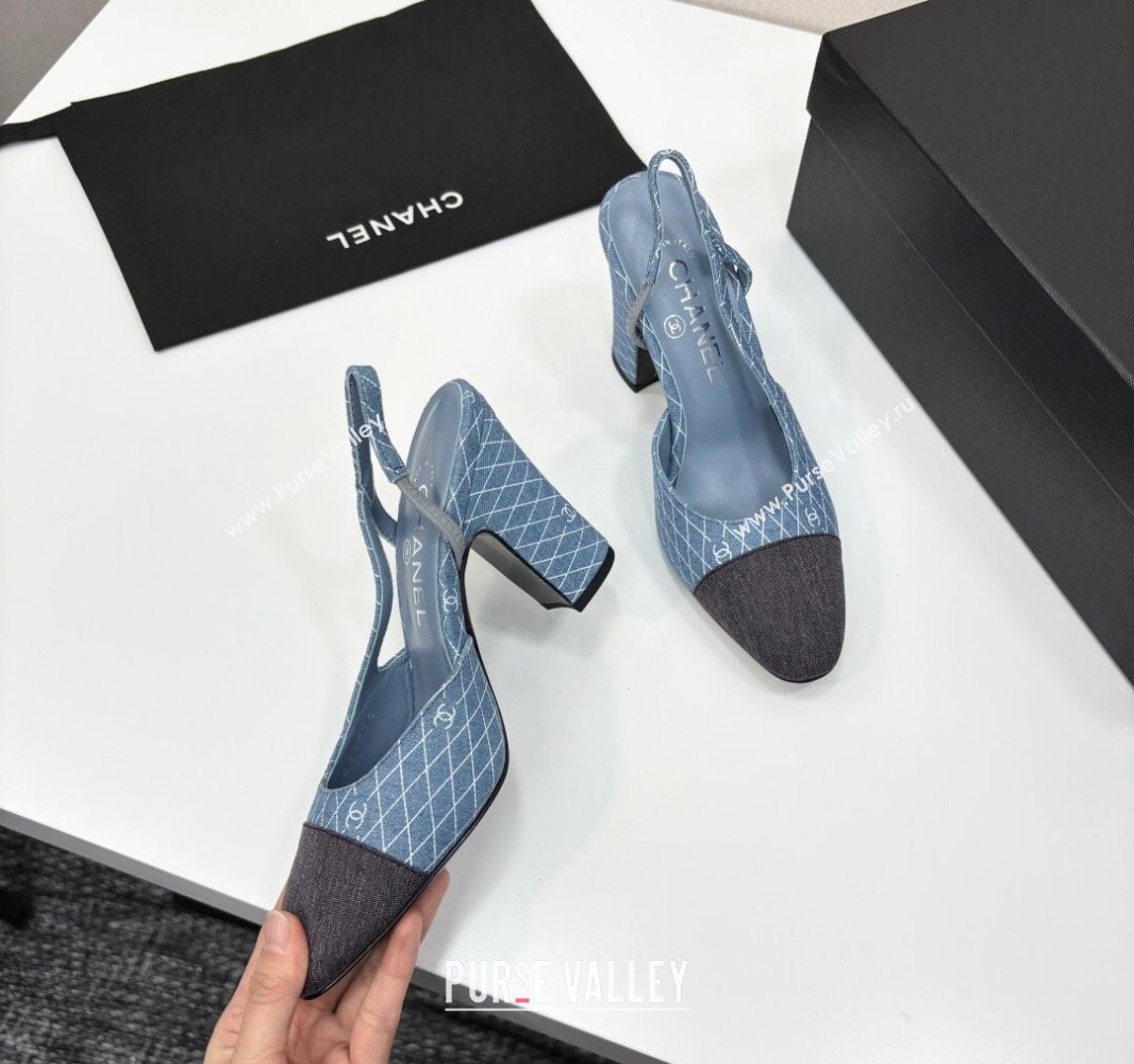 Chanel Quilted Denim Classic Slingback Pumps 10cm Light Blue 2025 G45509 (MD-250416070)