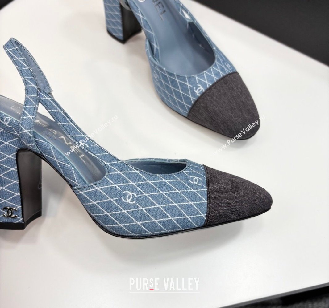 Chanel Quilted Denim Classic Slingback Pumps 10cm Light Blue 2025 G45509 (MD-250416070)