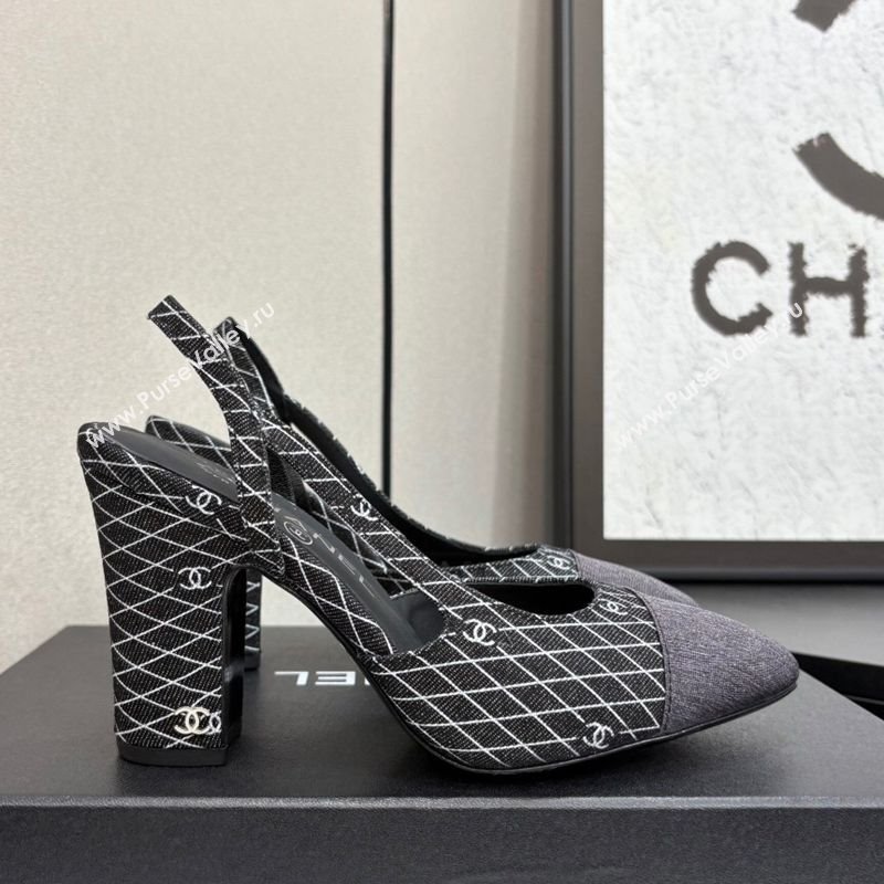 Chanel Quilted Denim Classic Slingback Pumps 10cm Black 2025 G45509 (MD-250416071)