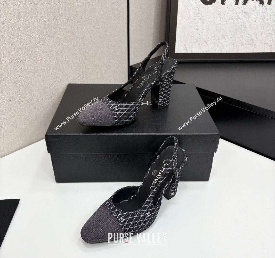 Chanel Quilted Denim Classic Slingback Pumps 10cm Black 2025 G45509 (MD-250416071)