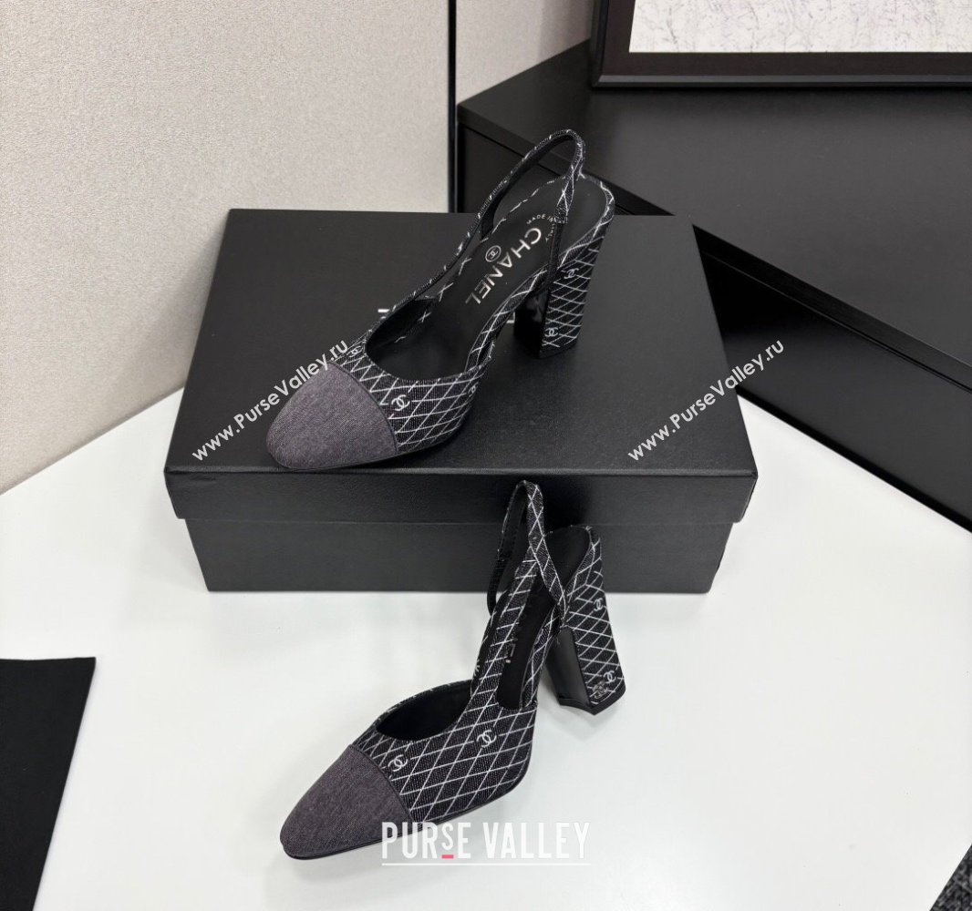 Chanel Quilted Denim Classic Slingback Pumps 10cm Black 2025 G45509 (MD-250416071)