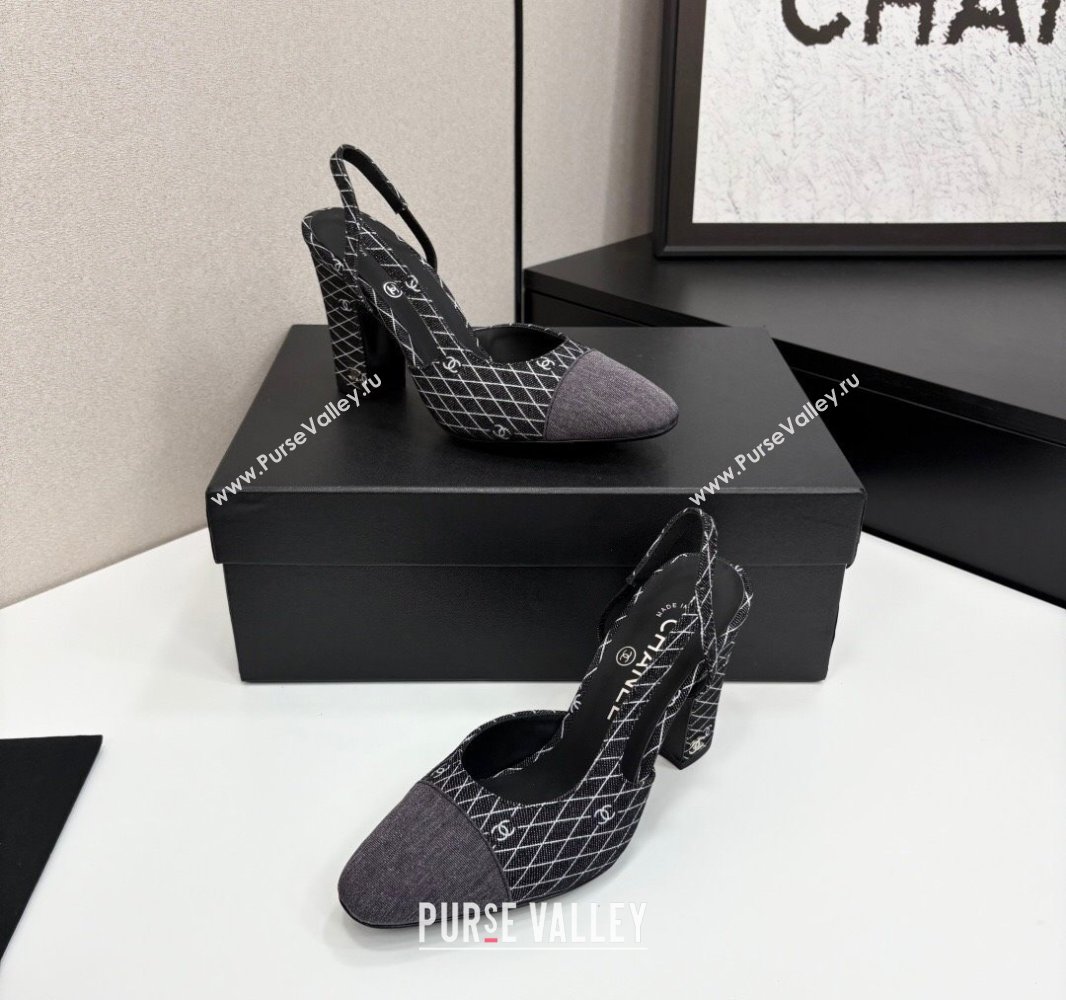 Chanel Quilted Denim Classic Slingback Pumps 10cm Black 2025 G45509 (MD-250416071)