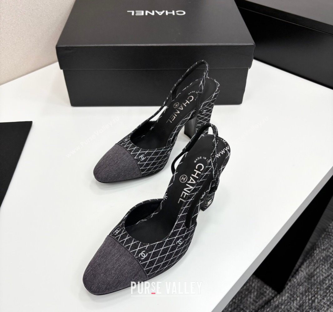 Chanel Quilted Denim Classic Slingback Pumps 10cm Black 2025 G45509 (MD-250416071)