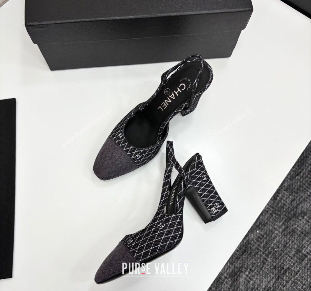 Chanel Quilted Denim Classic Slingback Pumps 10cm Black 2025 G45509 (MD-250416071)