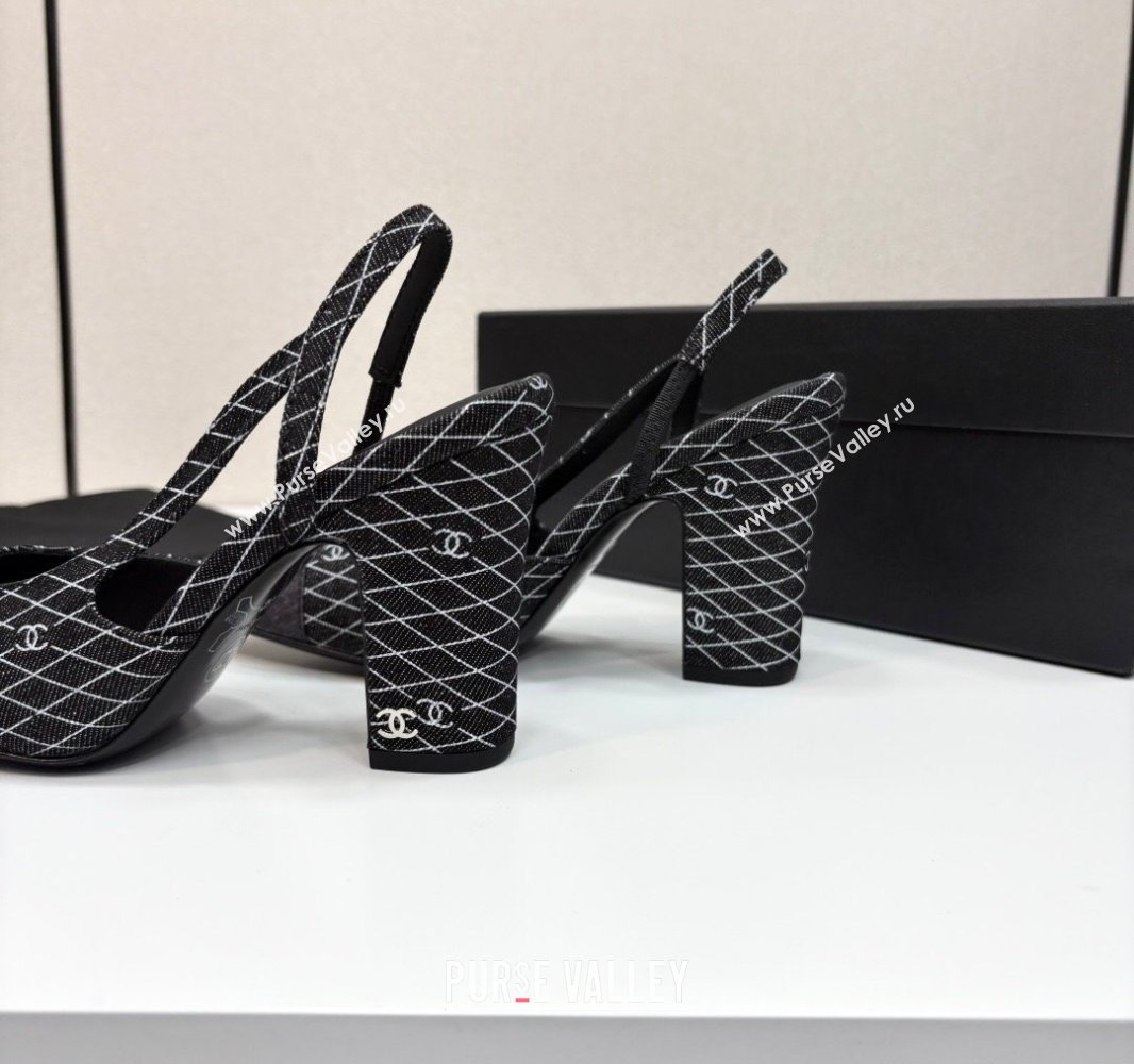 Chanel Quilted Denim Classic Slingback Pumps 10cm Black 2025 G45509 (MD-250416071)