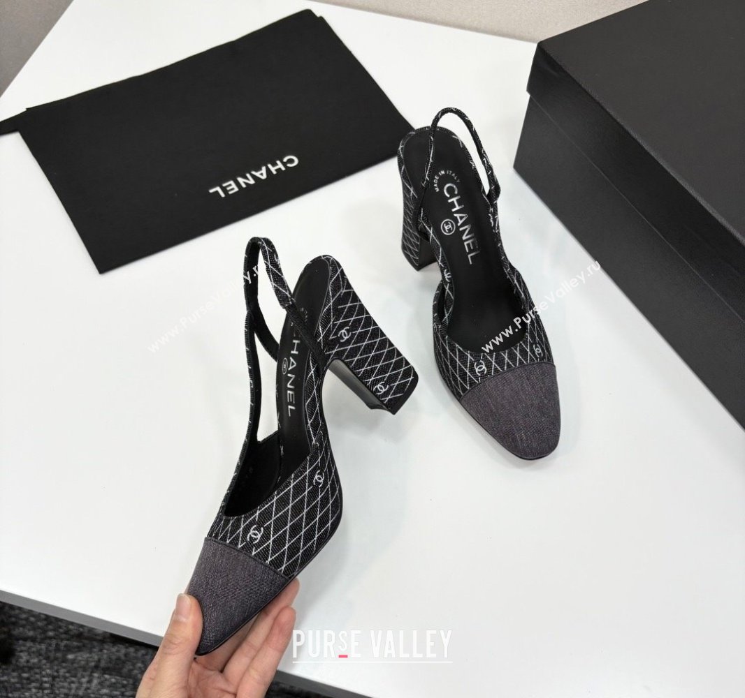 Chanel Quilted Denim Classic Slingback Pumps 10cm Black 2025 G45509 (MD-250416071)