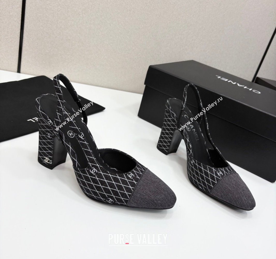 Chanel Quilted Denim Classic Slingback Pumps 10cm Black 2025 G45509 (MD-250416071)
