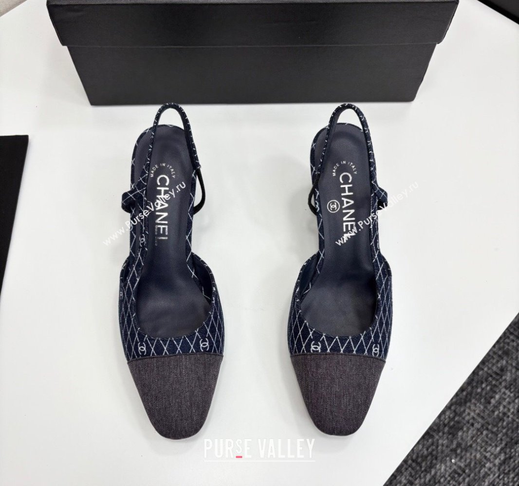Chanel Quilted Denim Classic Slingback Pumps 6cm Dark Blue 2025 G31318 (MD-250416072)