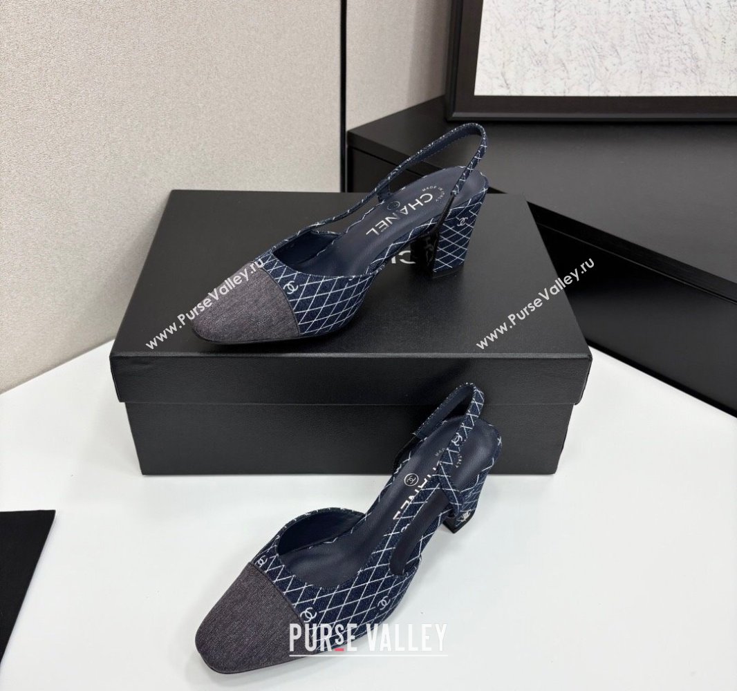 Chanel Quilted Denim Classic Slingback Pumps 6cm Dark Blue 2025 G31318 (MD-250416072)