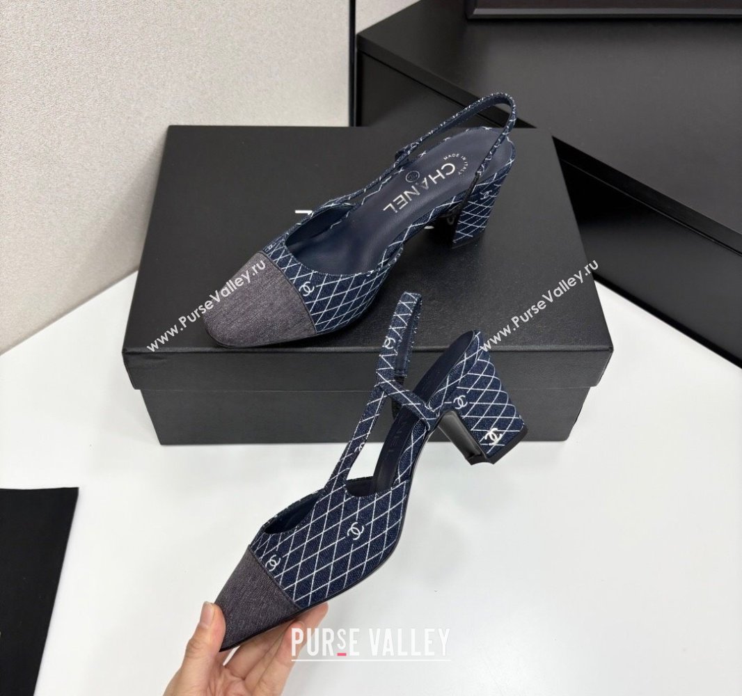 Chanel Quilted Denim Classic Slingback Pumps 6cm Dark Blue 2025 G31318 (MD-250416072)