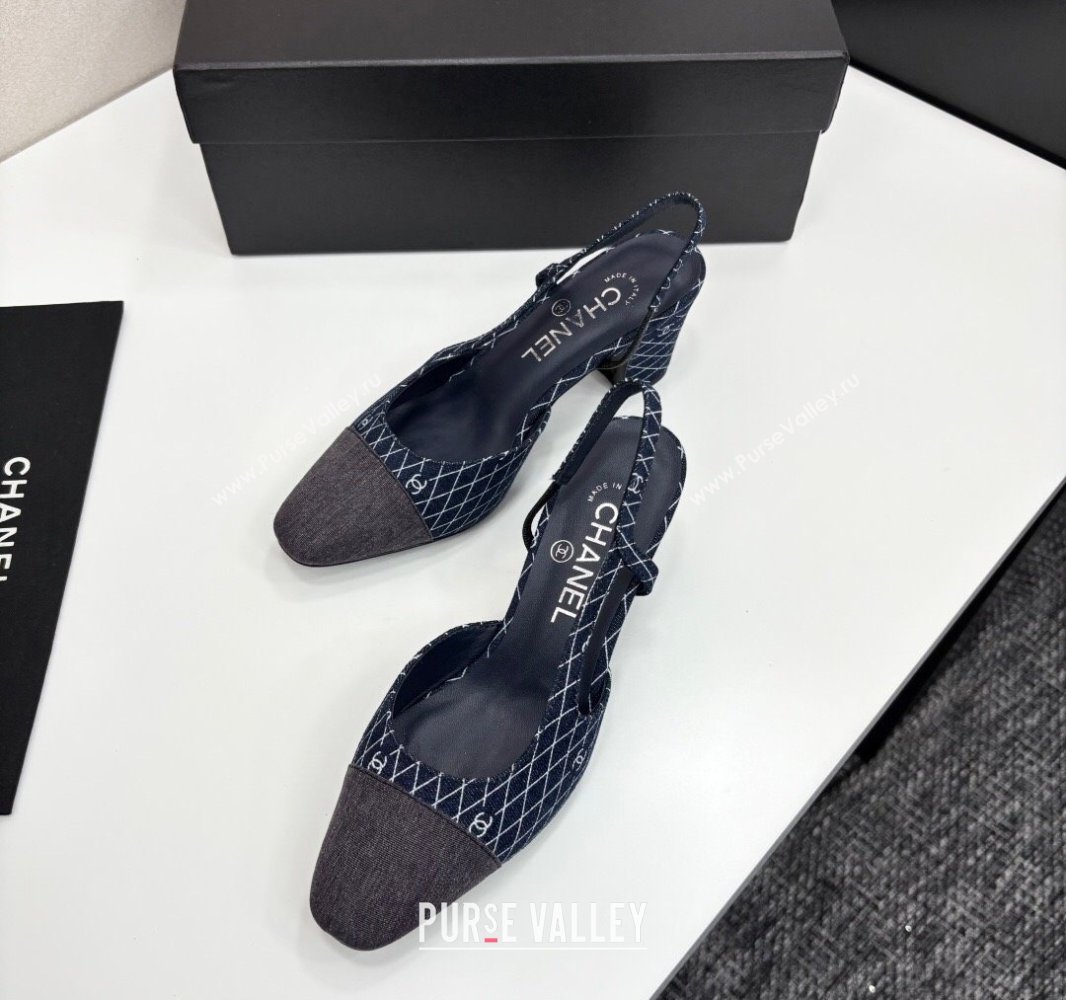 Chanel Quilted Denim Classic Slingback Pumps 6cm Dark Blue 2025 G31318 (MD-250416072)