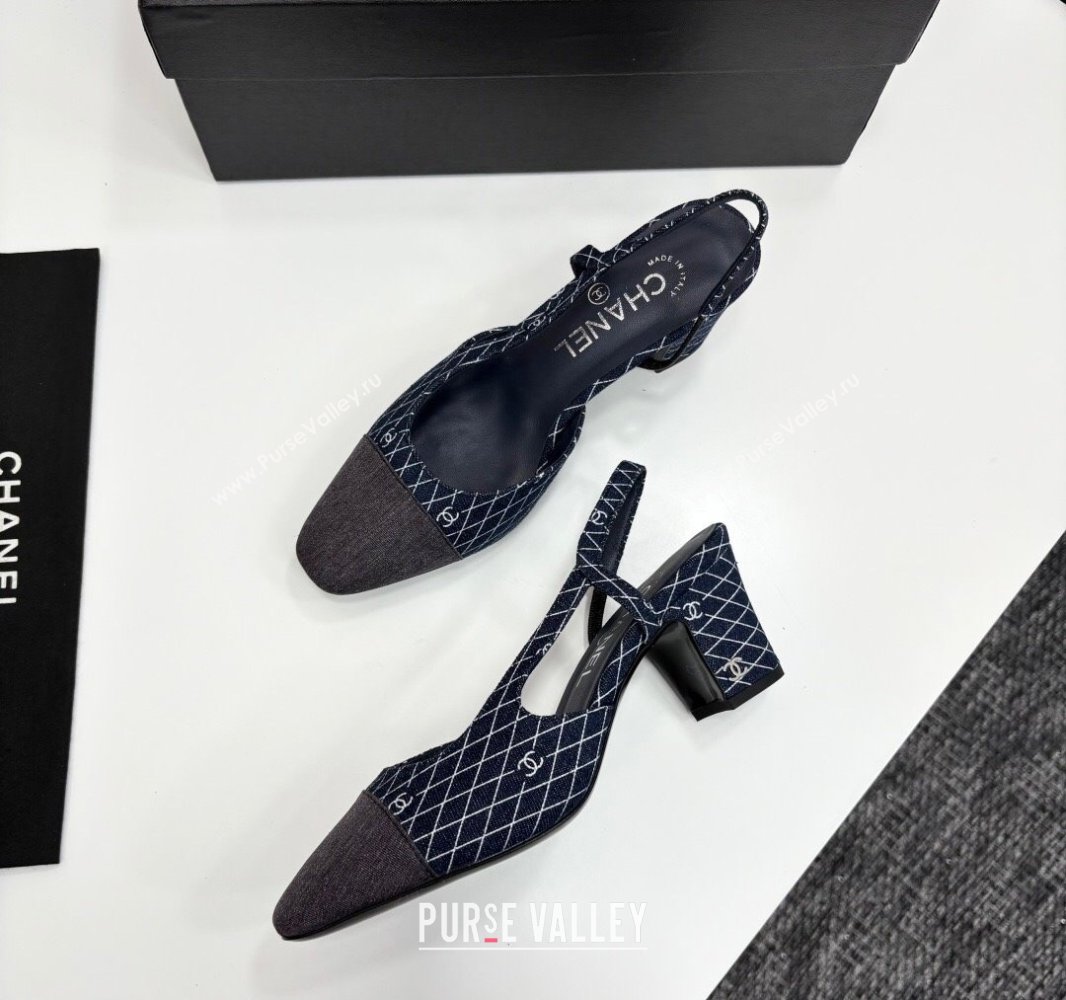 Chanel Quilted Denim Classic Slingback Pumps 6cm Dark Blue 2025 G31318 (MD-250416072)