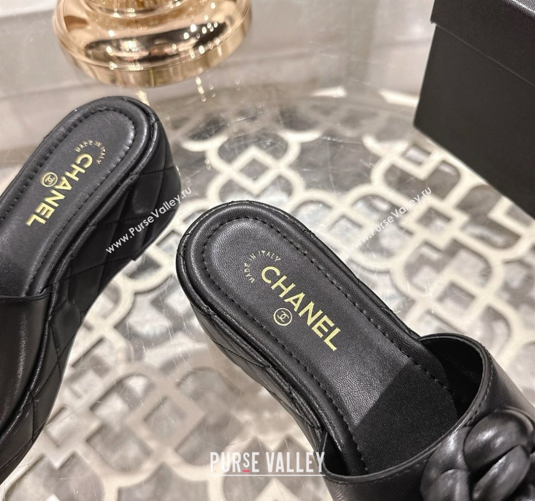 Chanel Lambskin Platform Wedge Slides Sandal 7cm with Camellia Black 2025 CH041710 (MD-250417039)