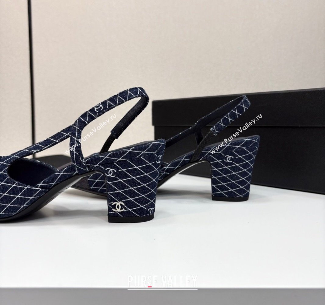 Chanel Quilted Denim Classic Slingback Pumps 6cm Dark Blue 2025 G31318 (MD-250416072)