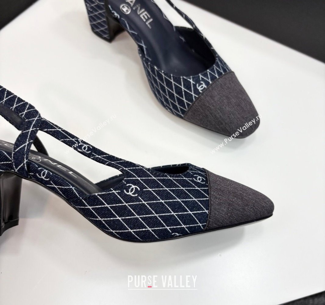Chanel Quilted Denim Classic Slingback Pumps 6cm Dark Blue 2025 G31318 (MD-250416072)