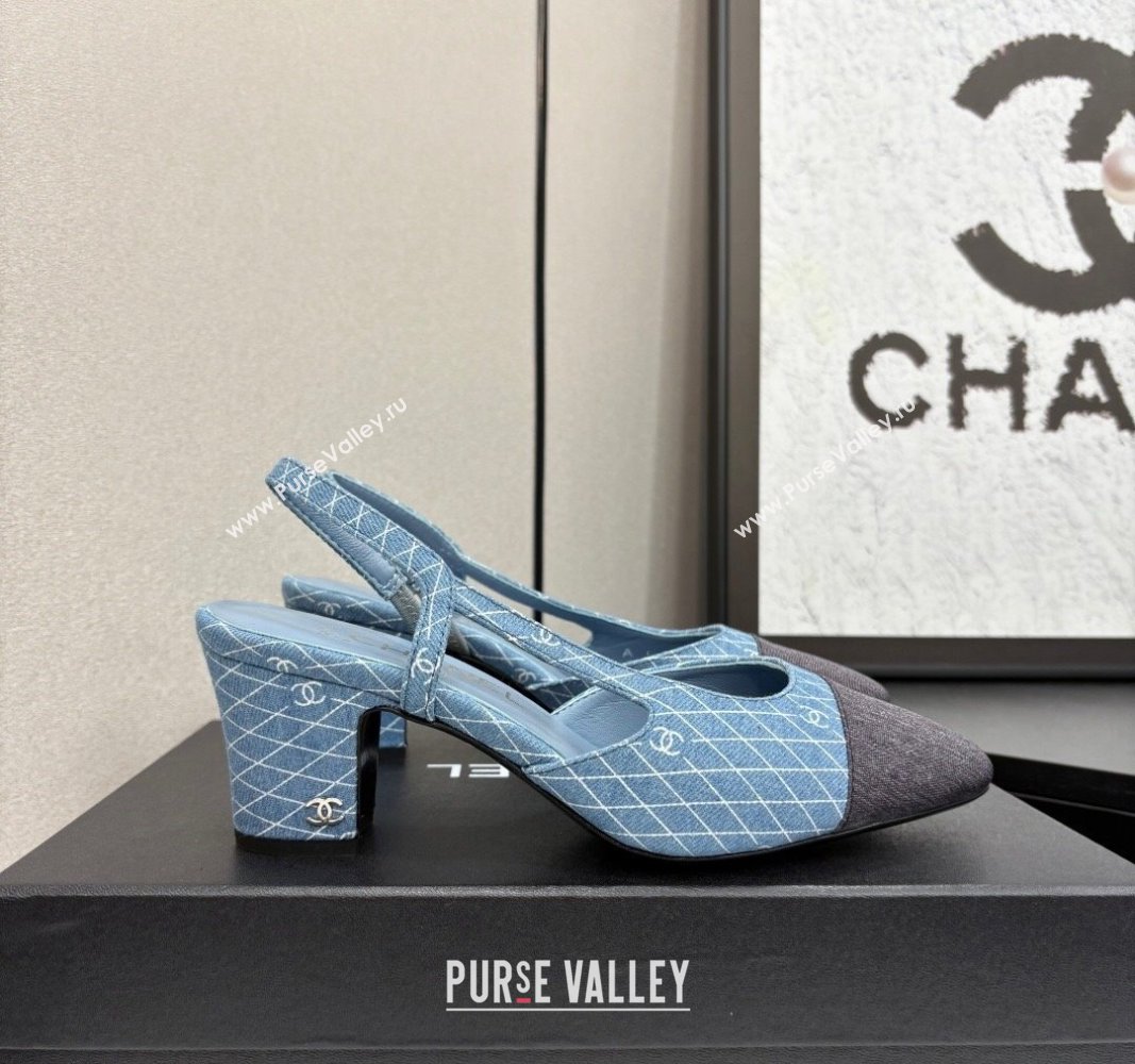 Chanel Quilted Denim Classic Slingback Pumps 6cm Light Blue 2025 G31318 (MD-250416073)