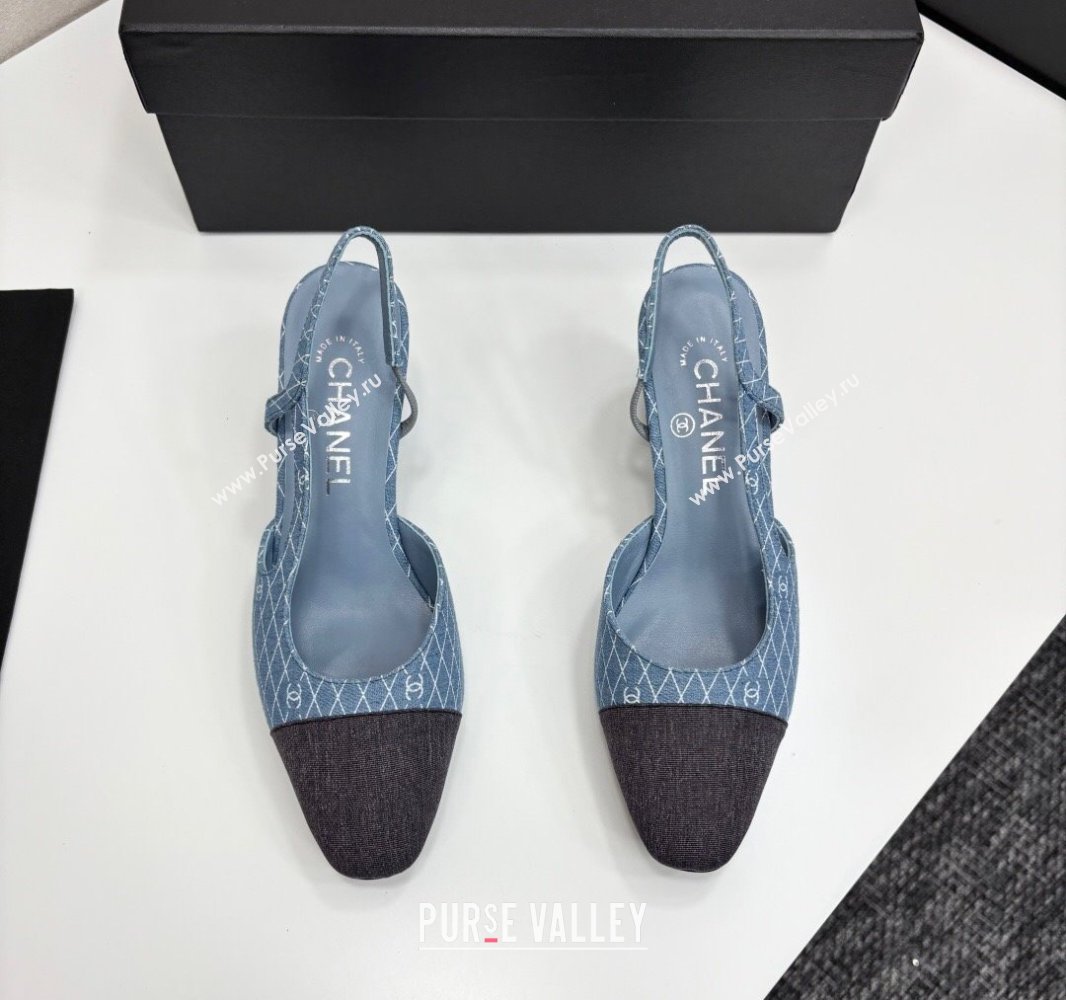 Chanel Quilted Denim Classic Slingback Pumps 6cm Light Blue 2025 G31318 (MD-250416073)