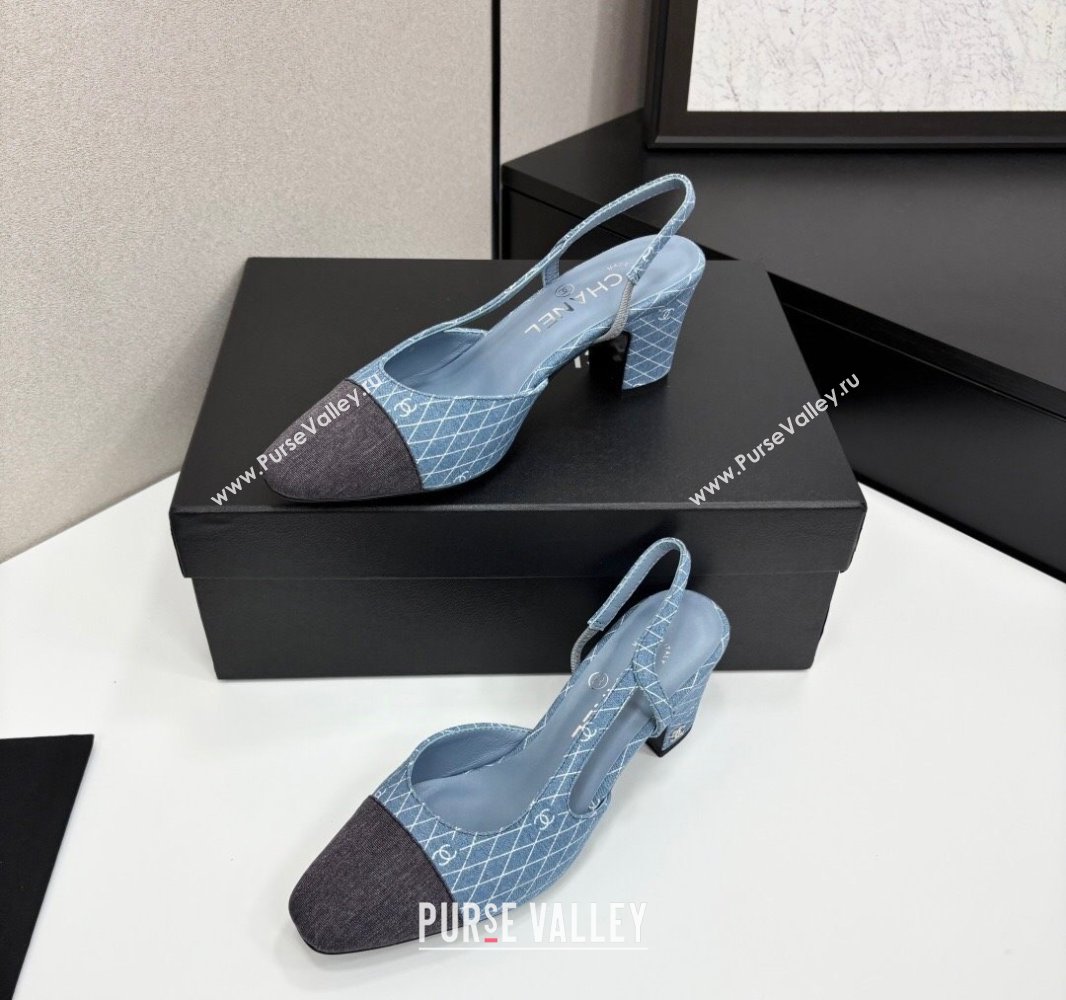 Chanel Quilted Denim Classic Slingback Pumps 6cm Light Blue 2025 G31318 (MD-250416073)