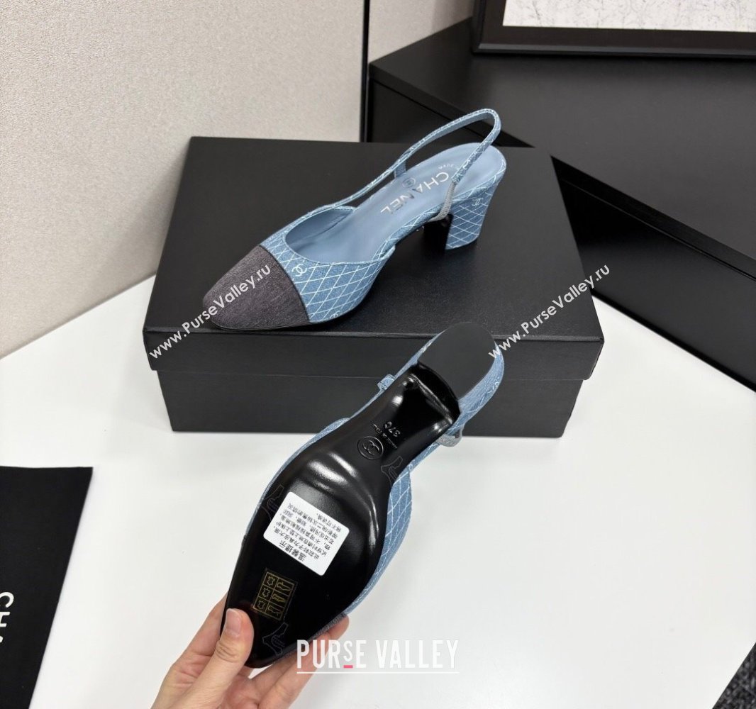 Chanel Quilted Denim Classic Slingback Pumps 6cm Light Blue 2025 G31318 (MD-250416073)