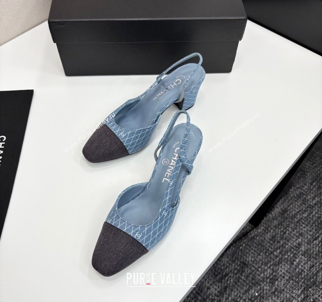 Chanel Quilted Denim Classic Slingback Pumps 6cm Light Blue 2025 G31318 (MD-250416073)