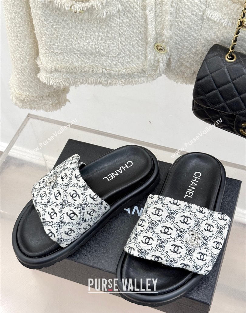 Chanel Printed Canvas Pillow Flat Slides Sandal Black 2025 CH041607 (MD-250416054)
