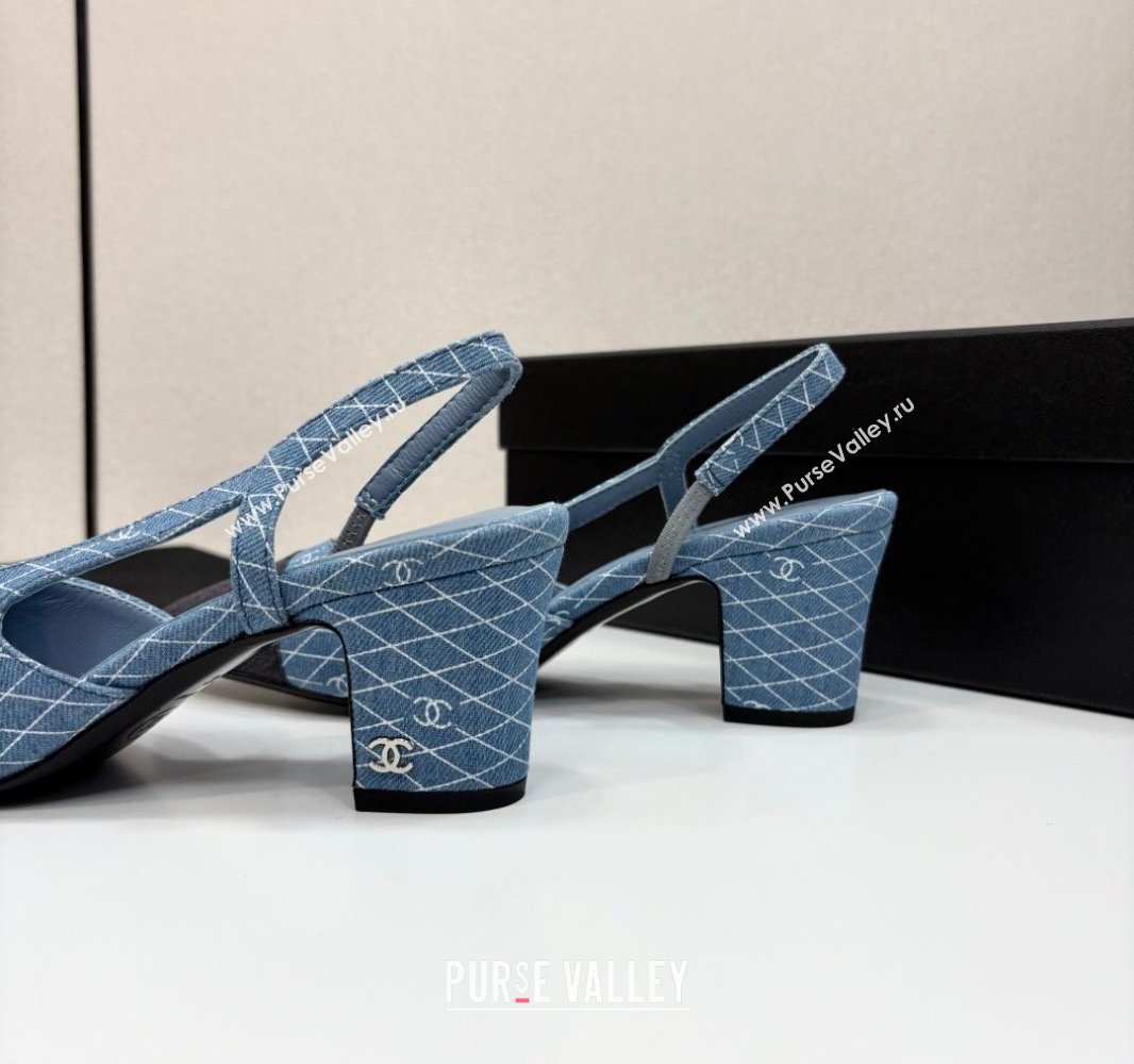 Chanel Quilted Denim Classic Slingback Pumps 6cm Light Blue 2025 G31318 (MD-250416073)