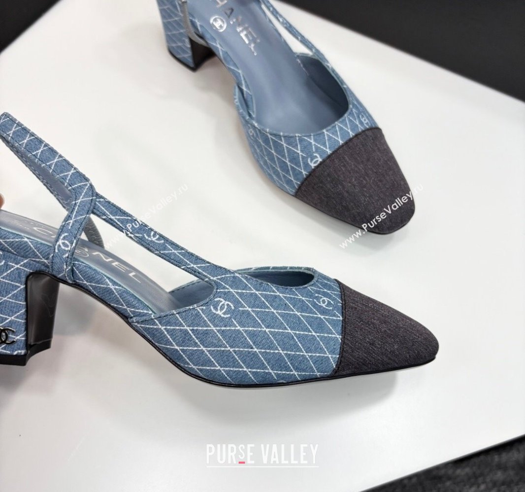 Chanel Quilted Denim Classic Slingback Pumps 6cm Light Blue 2025 G31318 (MD-250416073)