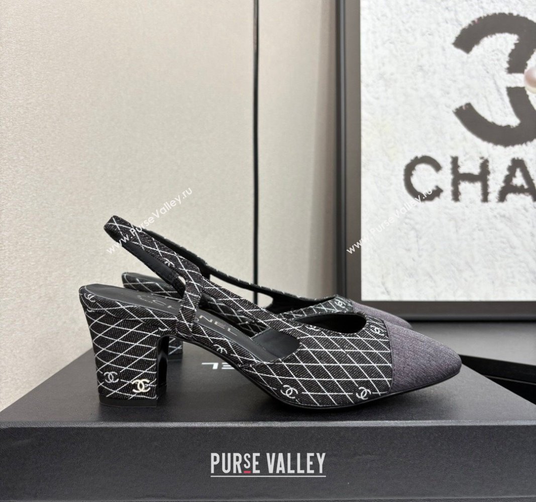 Chanel Quilted Denim Classic Slingback Pumps 6cm Black 2025 G31318 (MD-250416074)