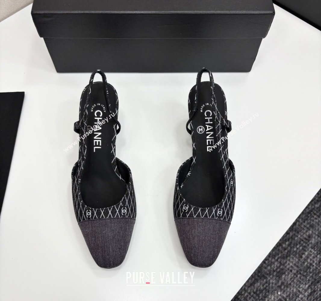 Chanel Quilted Denim Classic Slingback Pumps 6cm Black 2025 G31318 (MD-250416074)
