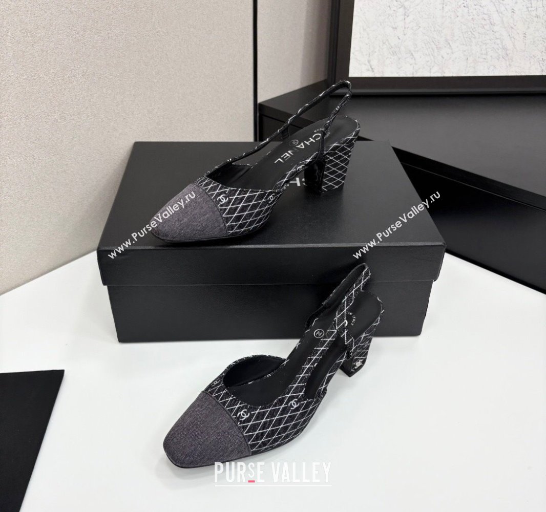 Chanel Quilted Denim Classic Slingback Pumps 6cm Black 2025 G31318 (MD-250416074)