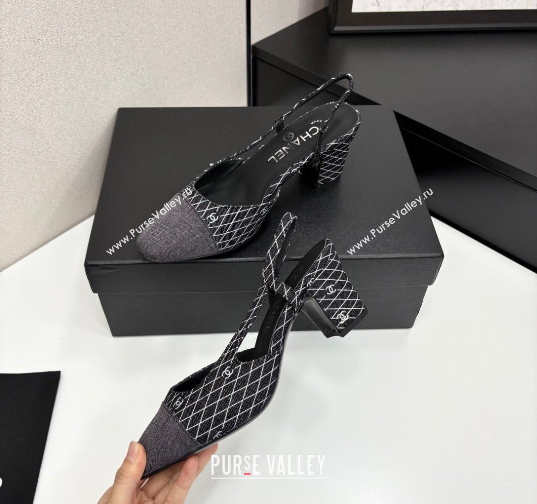 Chanel Quilted Denim Classic Slingback Pumps 6cm Black 2025 G31318 (MD-250416074)
