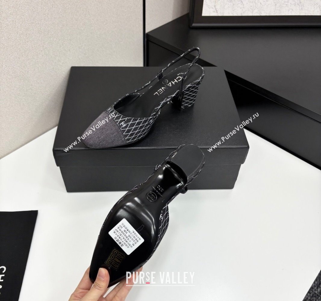 Chanel Quilted Denim Classic Slingback Pumps 6cm Black 2025 G31318 (MD-250416074)