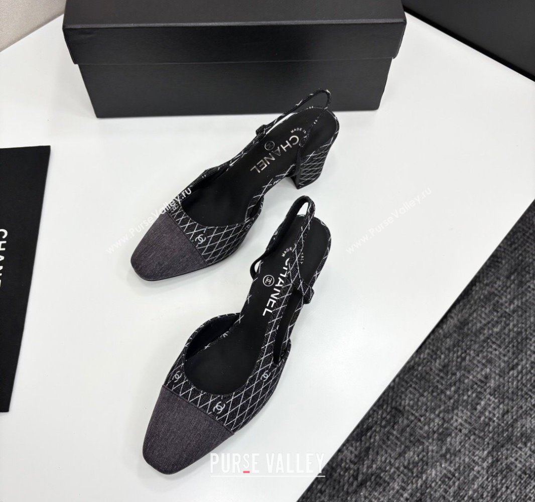 Chanel Quilted Denim Classic Slingback Pumps 6cm Black 2025 G31318 (MD-250416074)