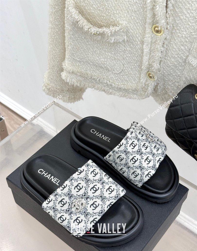 Chanel Printed Canvas Pillow Flat Slides Sandal Black 2025 CH041607 (MD-250416054)