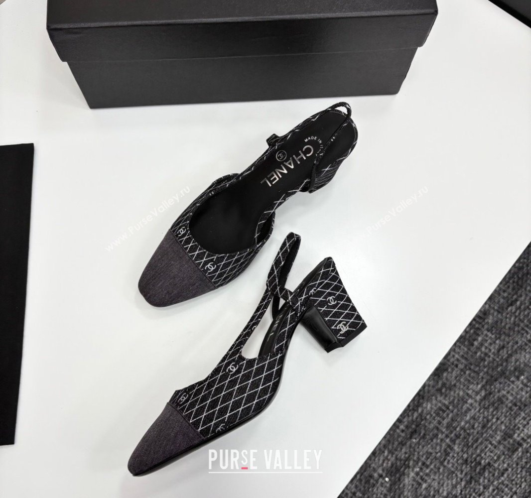 Chanel Quilted Denim Classic Slingback Pumps 6cm Black 2025 G31318 (MD-250416074)