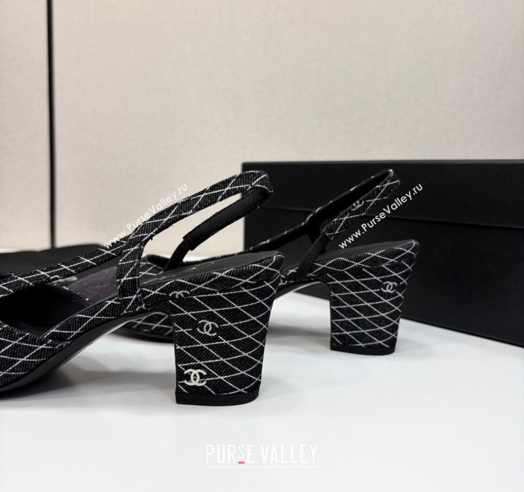 Chanel Quilted Denim Classic Slingback Pumps 6cm Black 2025 G31318 (MD-250416074)