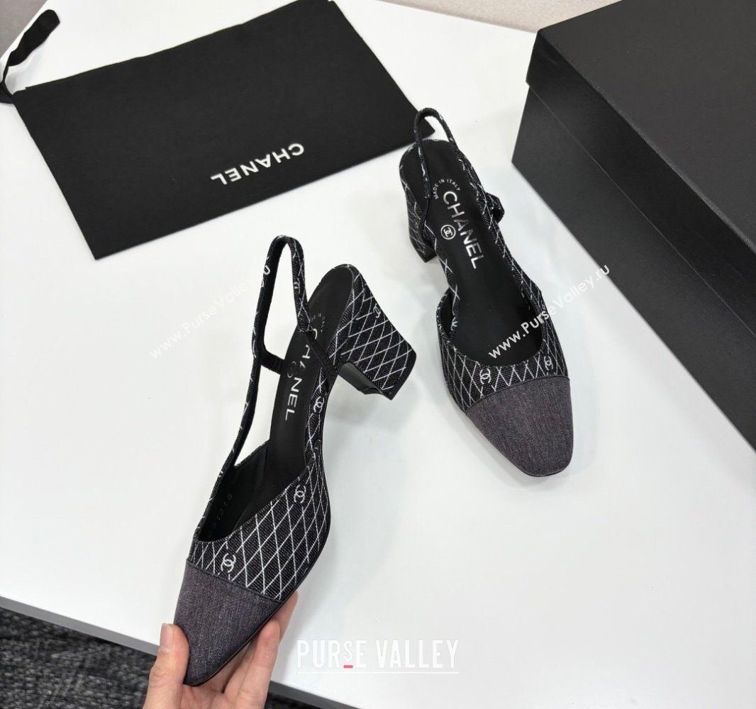 Chanel Quilted Denim Classic Slingback Pumps 6cm Black 2025 G31318 (MD-250416074)