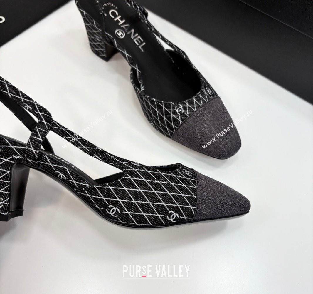 Chanel Quilted Denim Classic Slingback Pumps 6cm Black 2025 G31318 (MD-250416074)