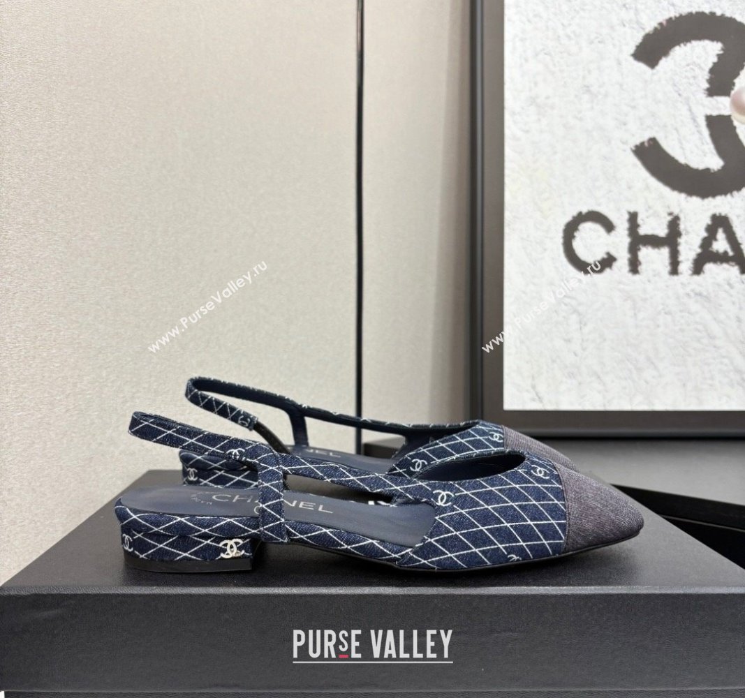 Chanel Quilted Denim Classic Slingbacks Flats Dark Blue 2025 G31319 (MD-250416075)