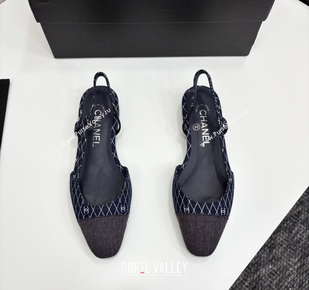 Chanel Quilted Denim Classic Slingbacks Flats Dark Blue 2025 G31319 (MD-250416075)