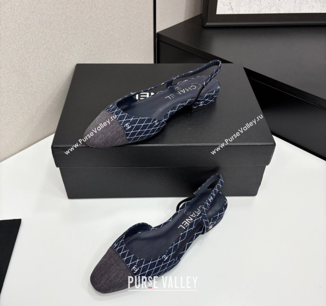 Chanel Quilted Denim Classic Slingbacks Flats Dark Blue 2025 G31319 (MD-250416075)