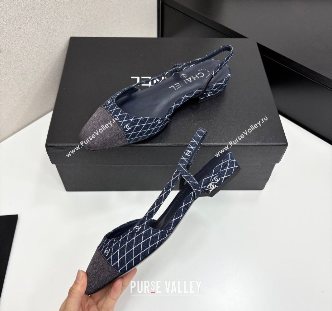 Chanel Quilted Denim Classic Slingbacks Flats Dark Blue 2025 G31319 (MD-250416075)